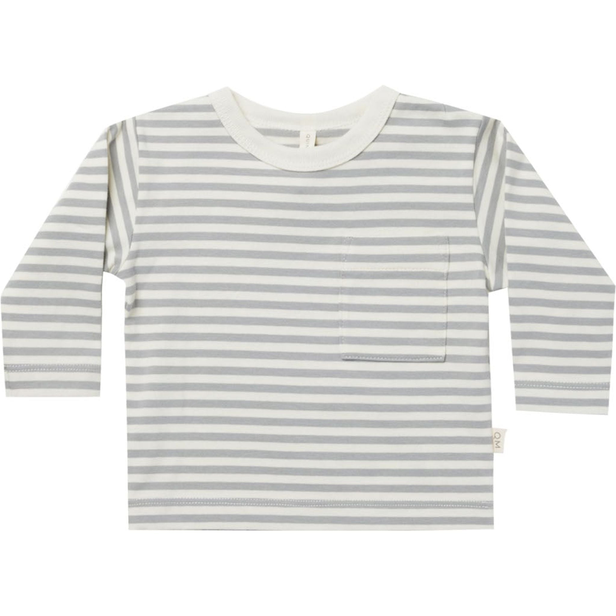 dusty blue and white striped long sleeve pocket tee