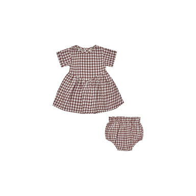 Quincy Mae Brielle dress in plum gingham with bloomers