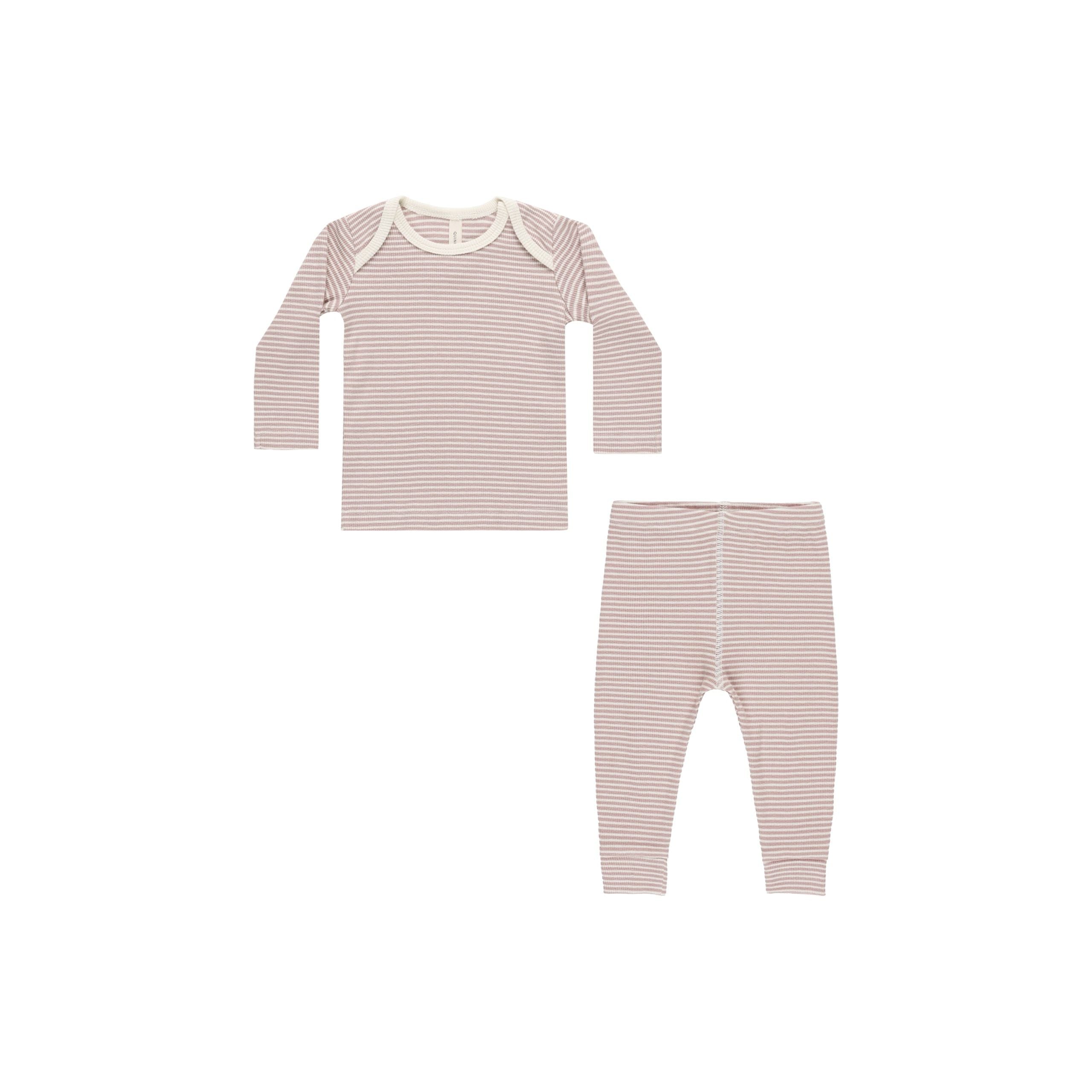 Ribbed Tee/Legging Set - Mauve Stripe