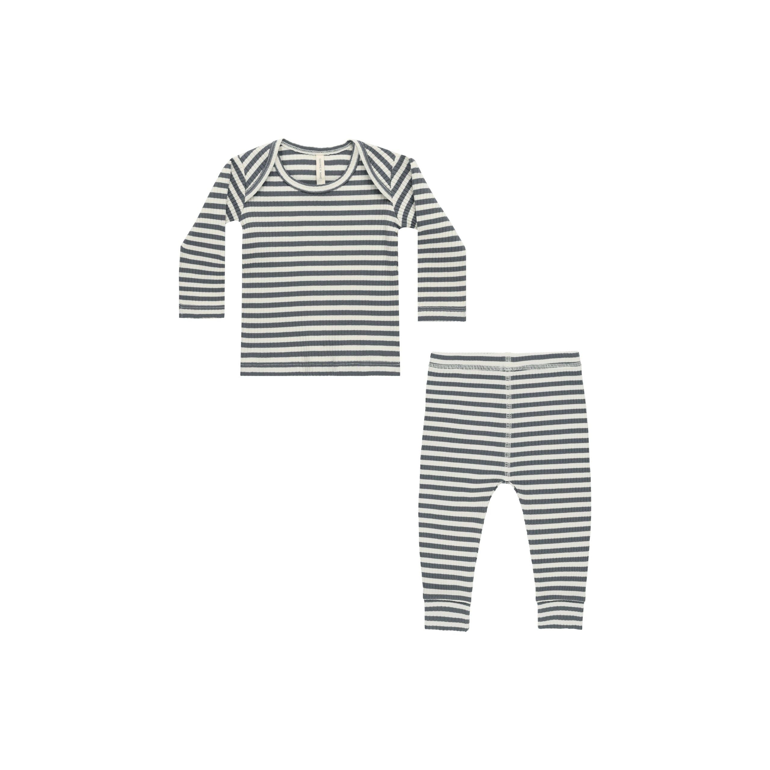 Ribbed Tee/Legging Set - Indigo Stripe