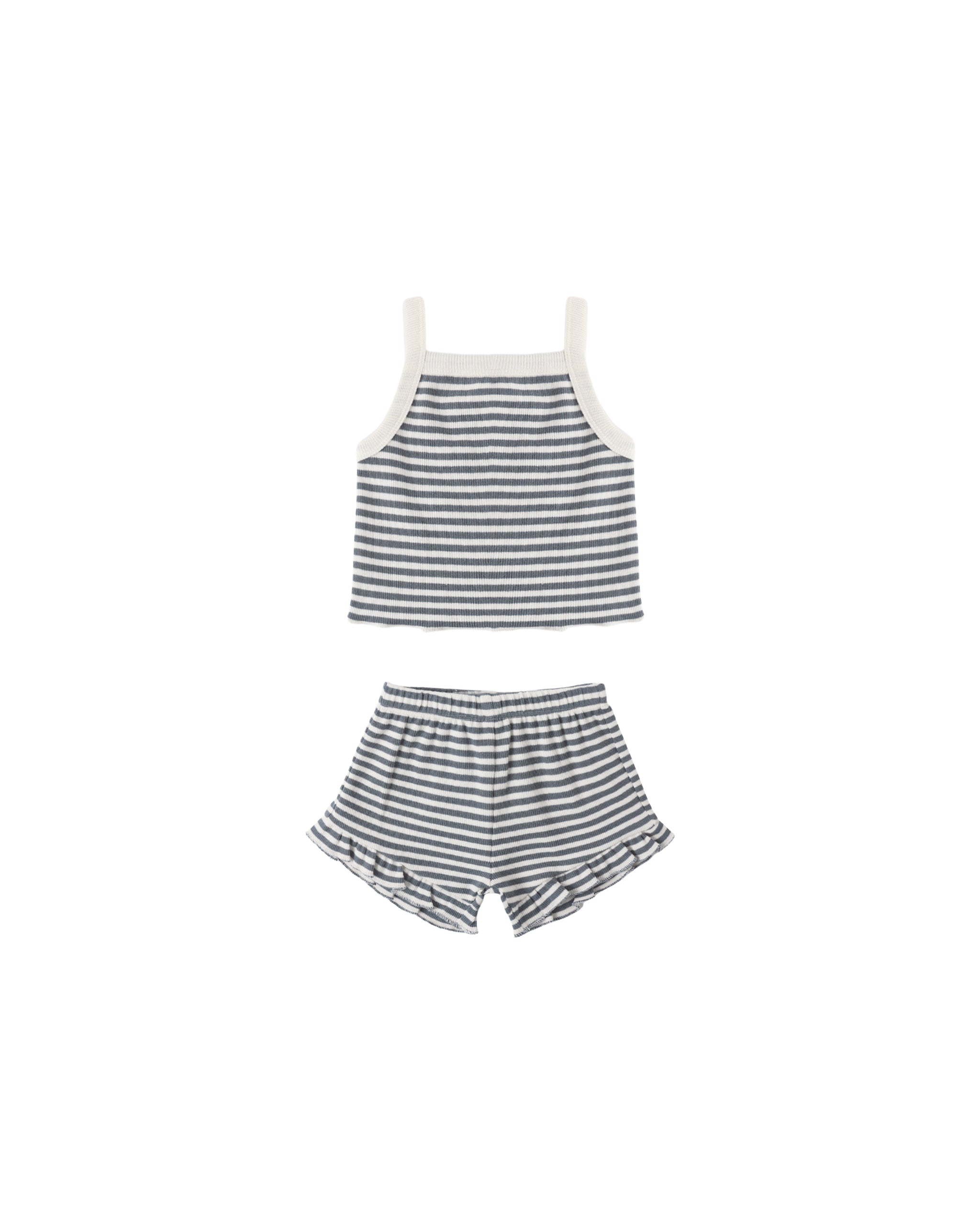 Striped tank top and shorts set on a white background