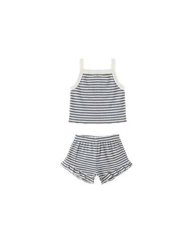 Striped tank top and shorts set on a white background