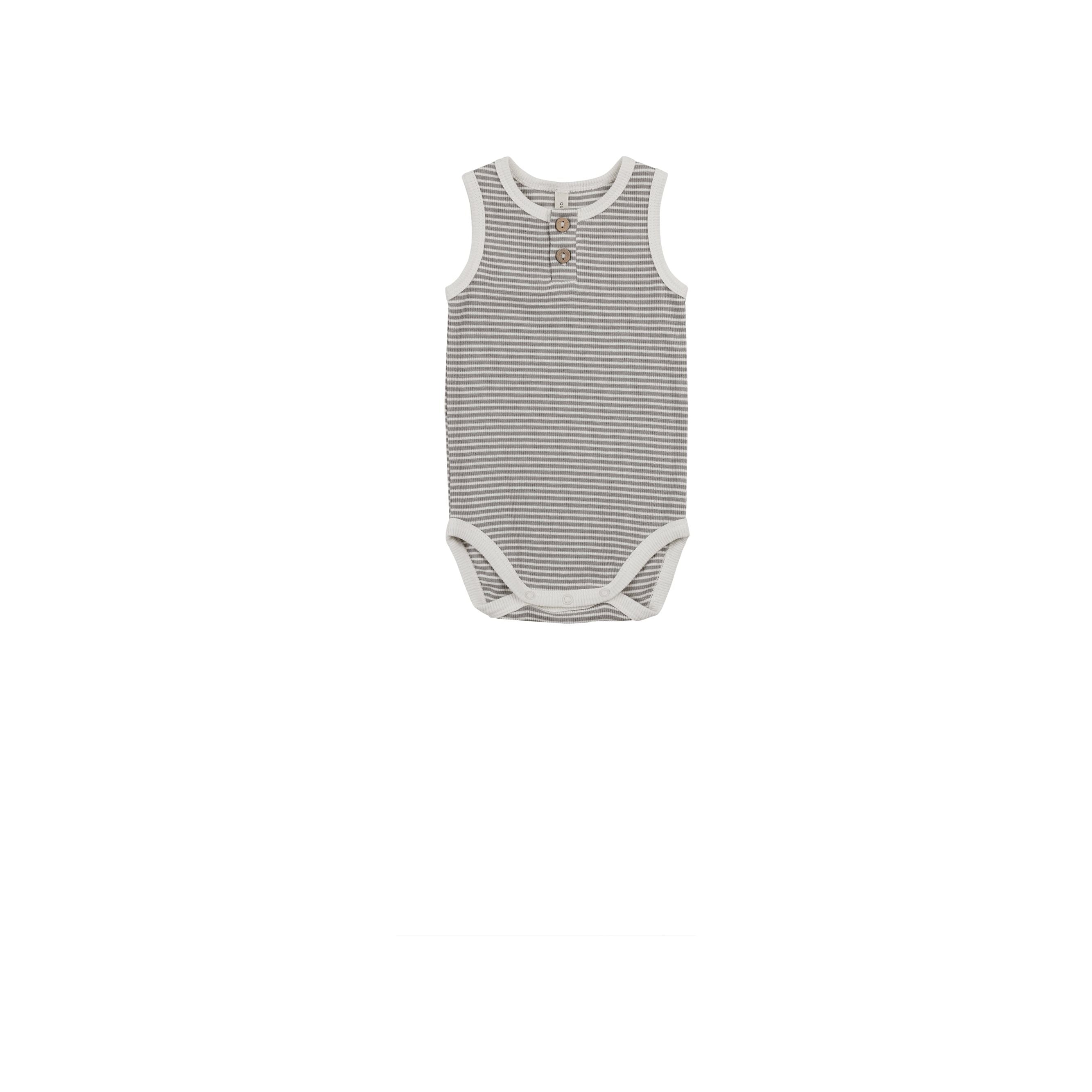 Sleevless Henley Bodysuit - Lagoon Stripe