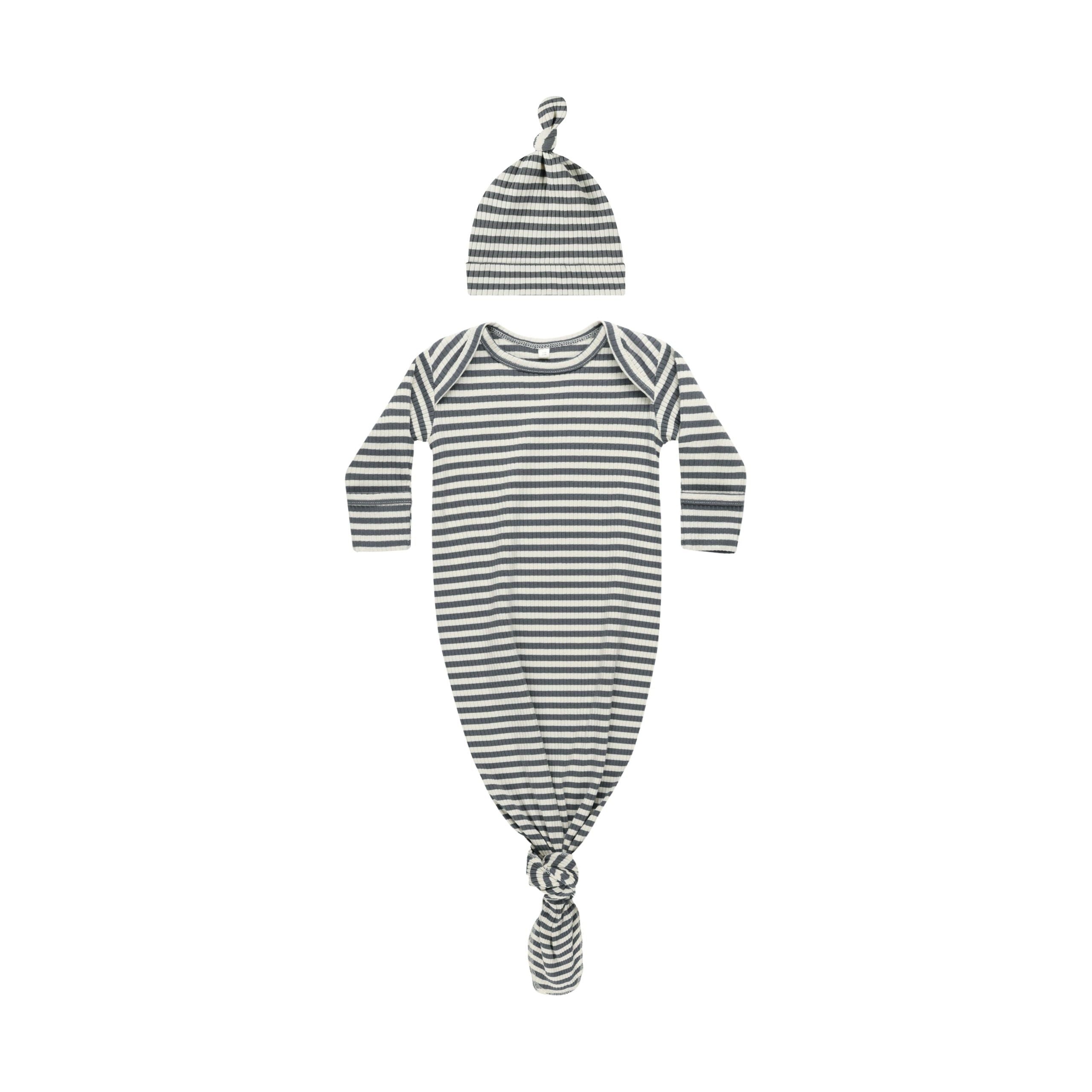 Baby Gown/Hat - Indigo Stripe