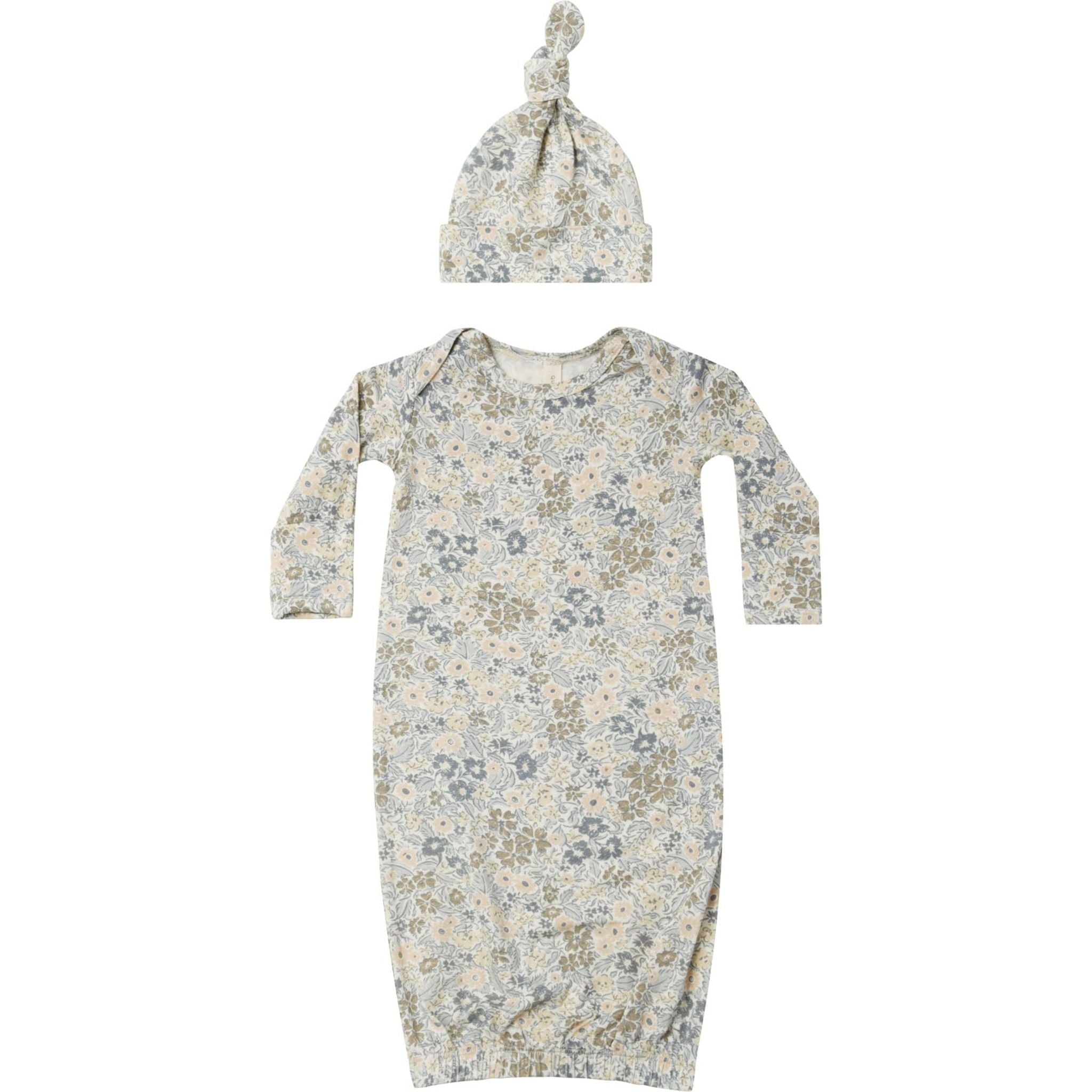 Knotted Baby Gown/Hat - Winter Garden
