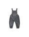 Black overalls adjustable straps and coconut button closures, an open bib pocket, and elastic sides for a comfortable fit. Hidden snaps along the leg inseam (sizes 0–3M to 18–24M) make changes easy.