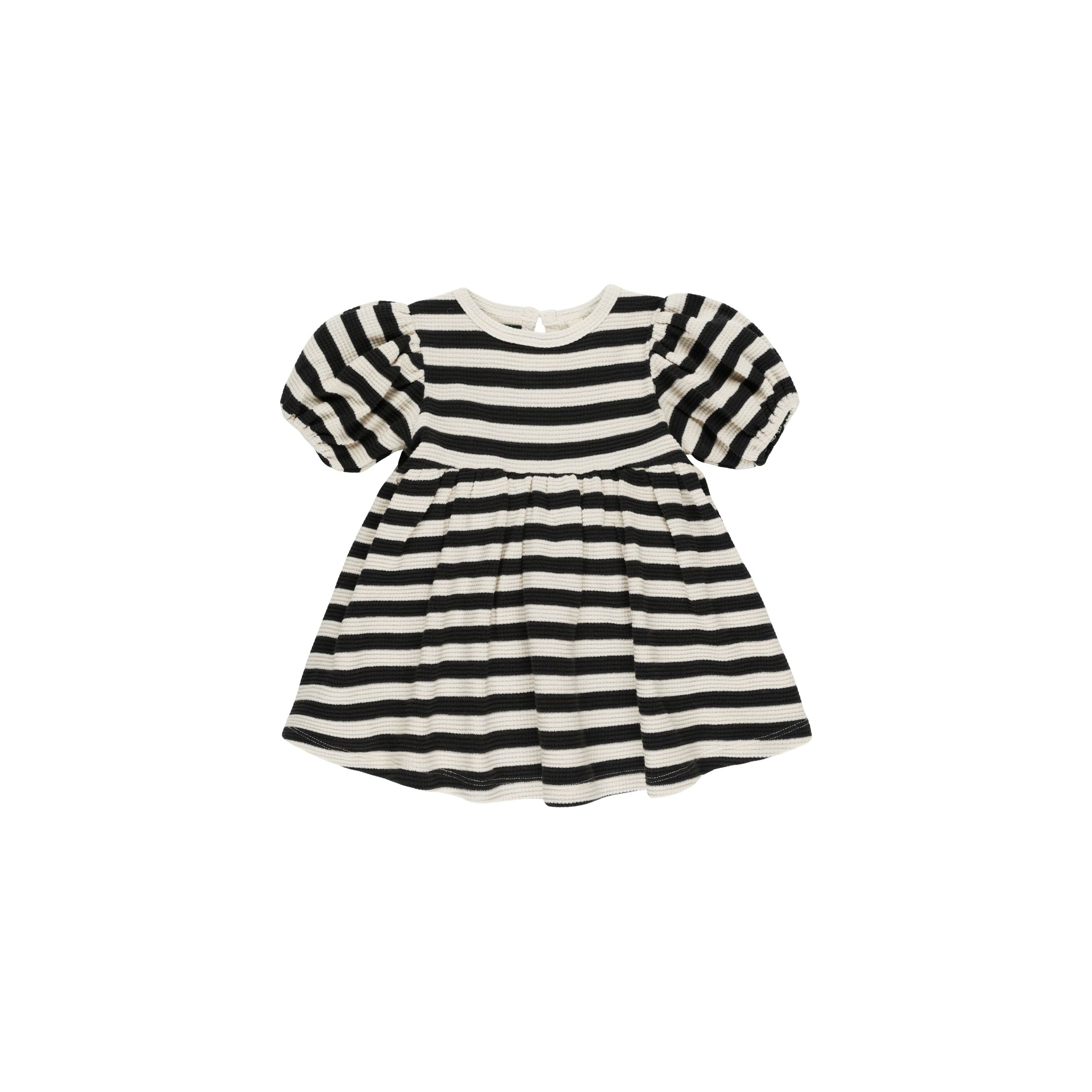 Waffle Babydoll Dress - Black Stripe