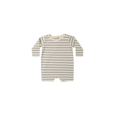 long sleeve ivory shortie romper with olive green stripes