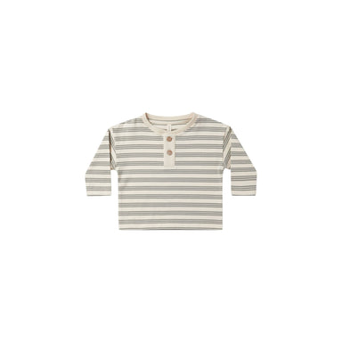 long sleeve cream henley with olive green stripes
