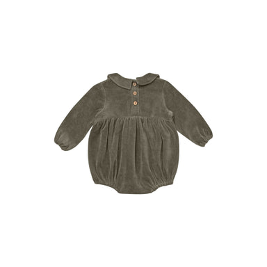 Baby Terry Cloth Long Sleeve Checkered Romper (3-24m) - Sage Green