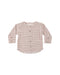 A long-sleeve button-up shirt for toddlers, featuring a red and white plaid pattern, a chest pocket, and decorative buttons on the cuffs and front.
