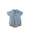 Blue chambray baby romper with collar on a white background