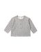 A woven black gingham long-sleeve top featuring front two-button placket and chest pocket on a white background