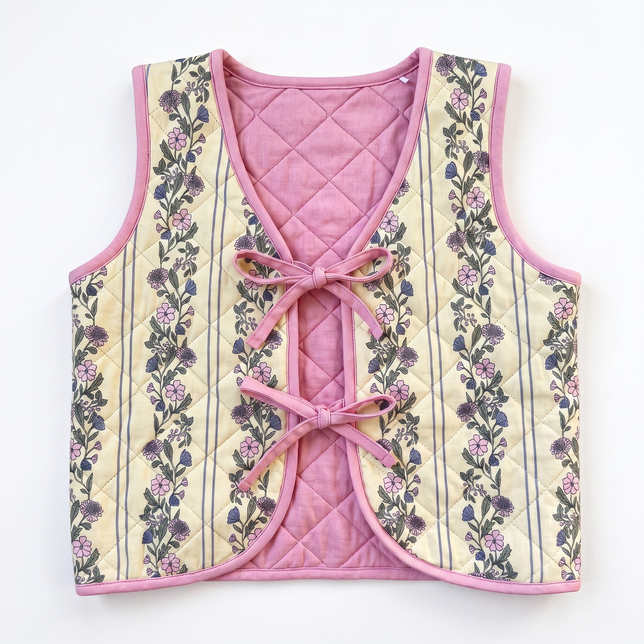 Quilted Vest - Yellow Floral Stripe