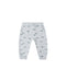 Light blue baby pants with shark pattern on a white background
