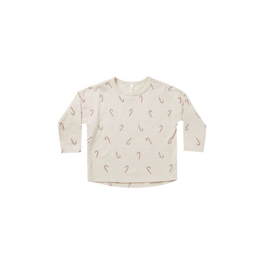 long sleeve white tee with candy cane print