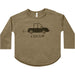 olive green long sleeve relaxted tee with car graphic and "cruisin" text