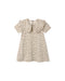 A light natural colored leopard print dress with an oversided color and short sleeves on a white background.