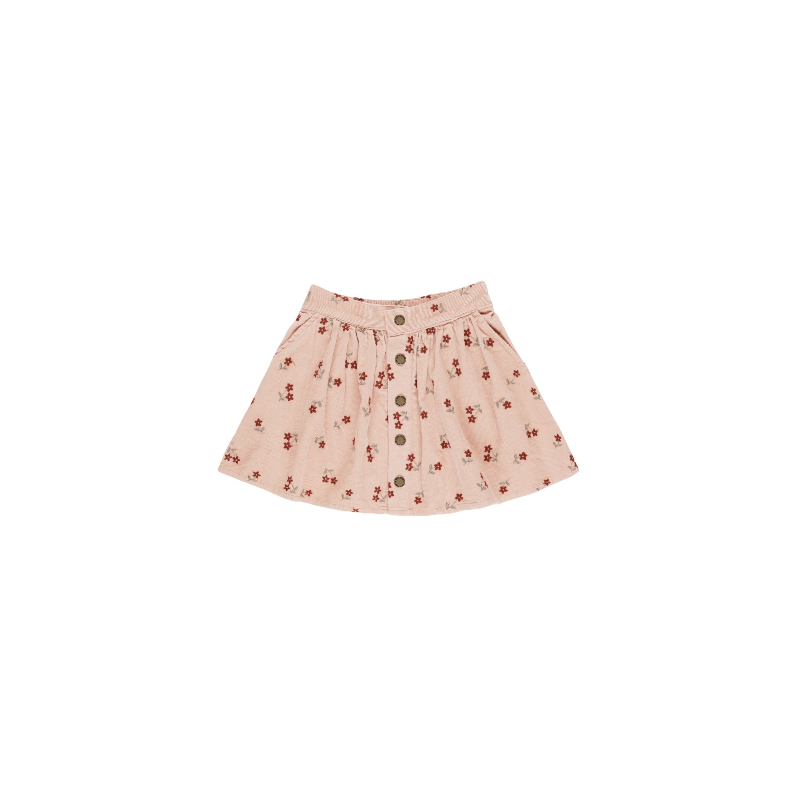 Button Front Mini Skirt - Blossom Embroidery