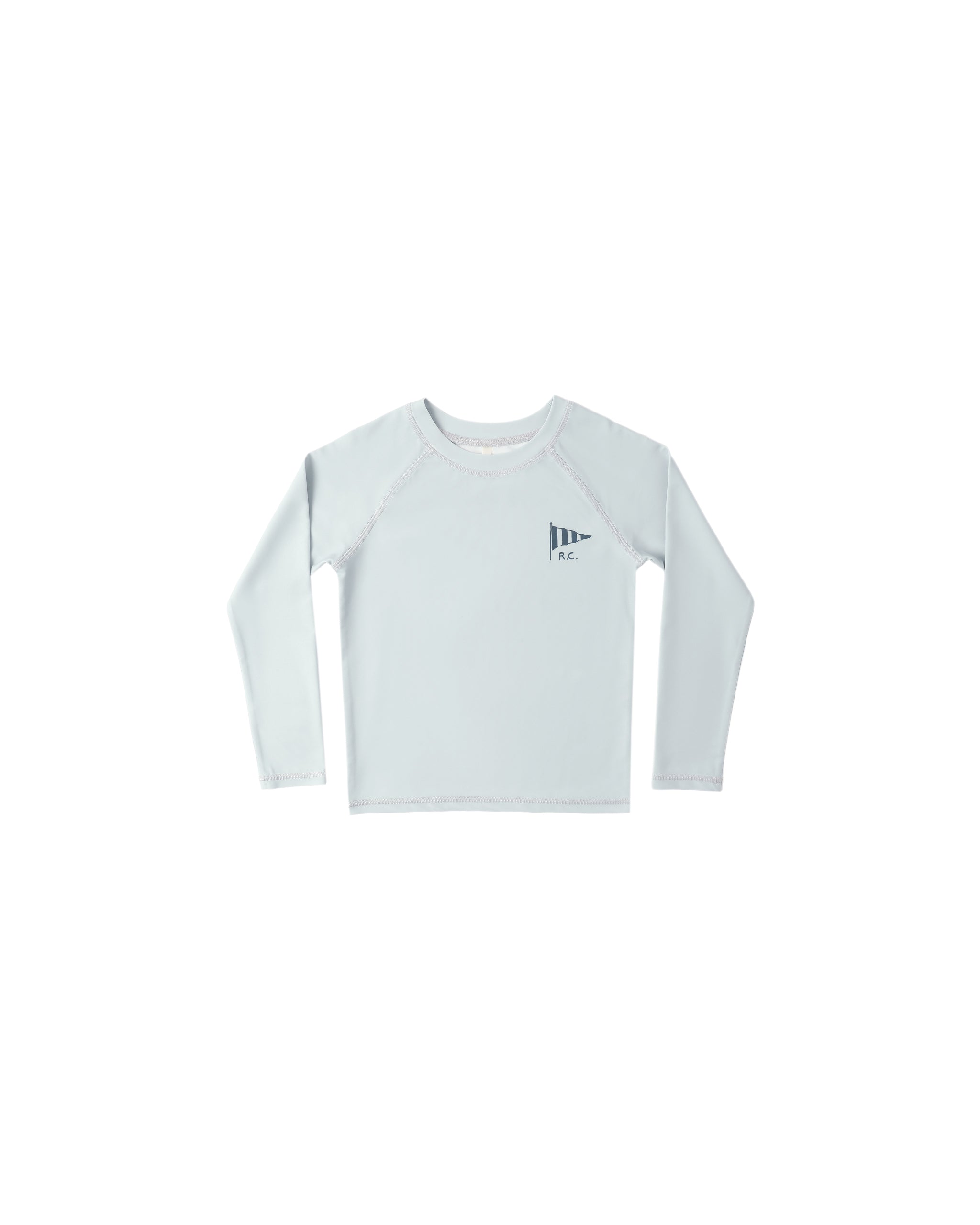 Light blue rashguard with a logo on a white background