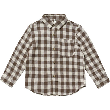 collared longsleeve charcoal and cream check button down shirt with pocket