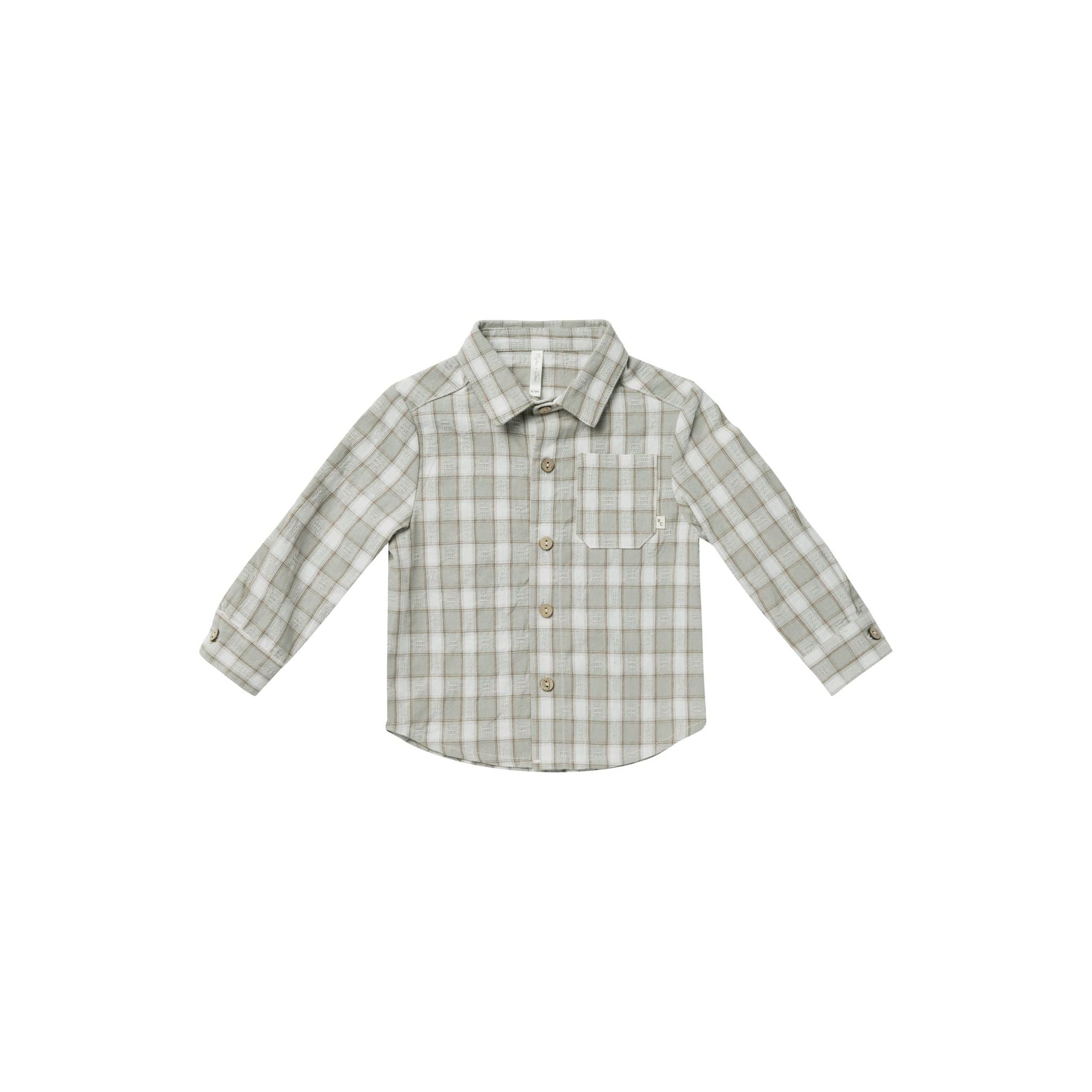 ivory and pewter plaid long sleeve button down 