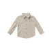 cream colored collared long sleeve button down shirt with brass stripes