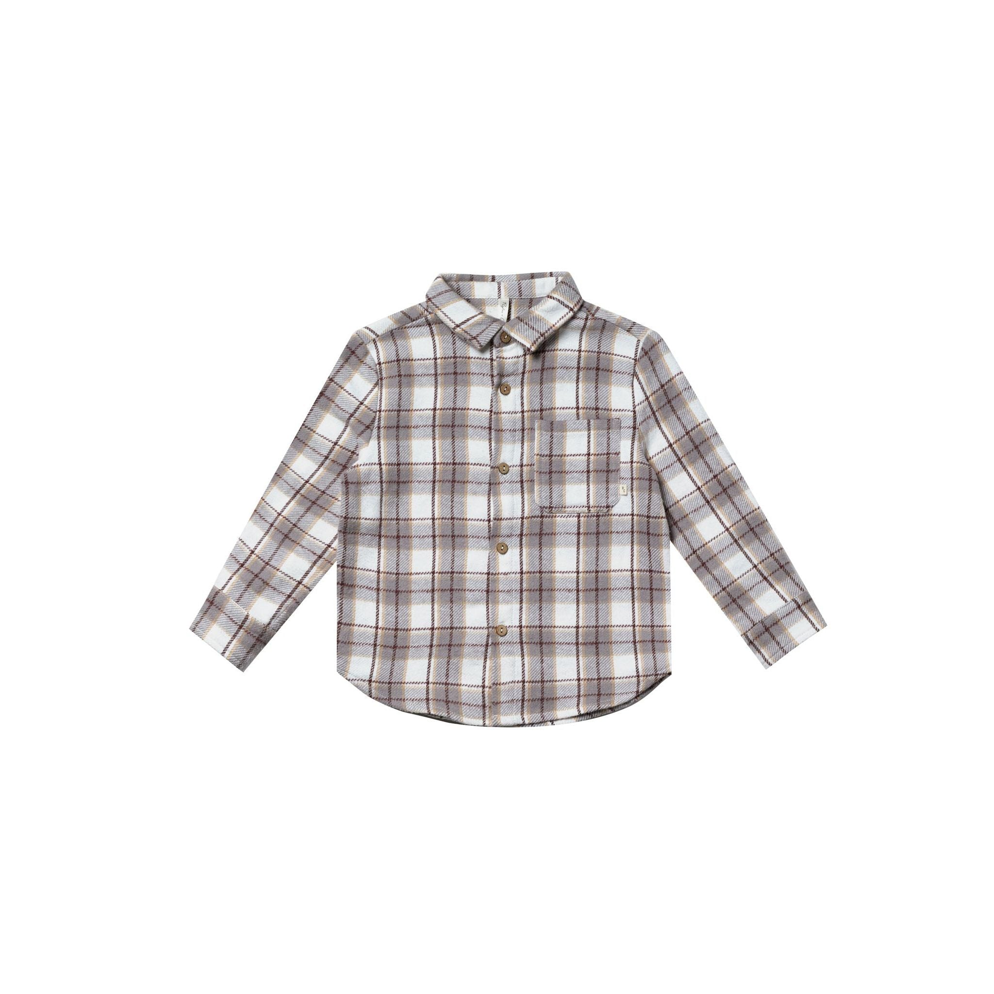 blue and white plaid collared flannel button down shirt
