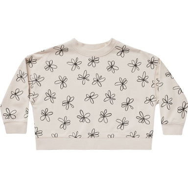 oversized boxy fit pullover cream sweatshirt with black sketchy flower print all over