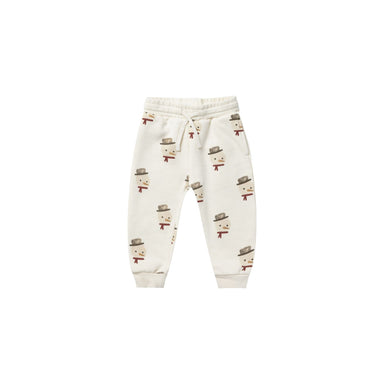 ivory colored sweatpants with snowman print