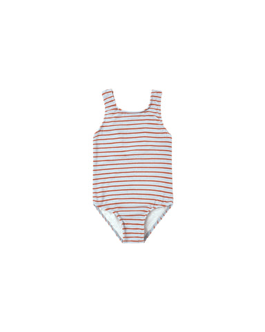 Striped swimsuit on a light beige background