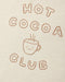 A close up of a natural colored long sleeve tee with a Hot Cocoa Club logo