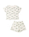 Children's short set with alligator pattern on a white background