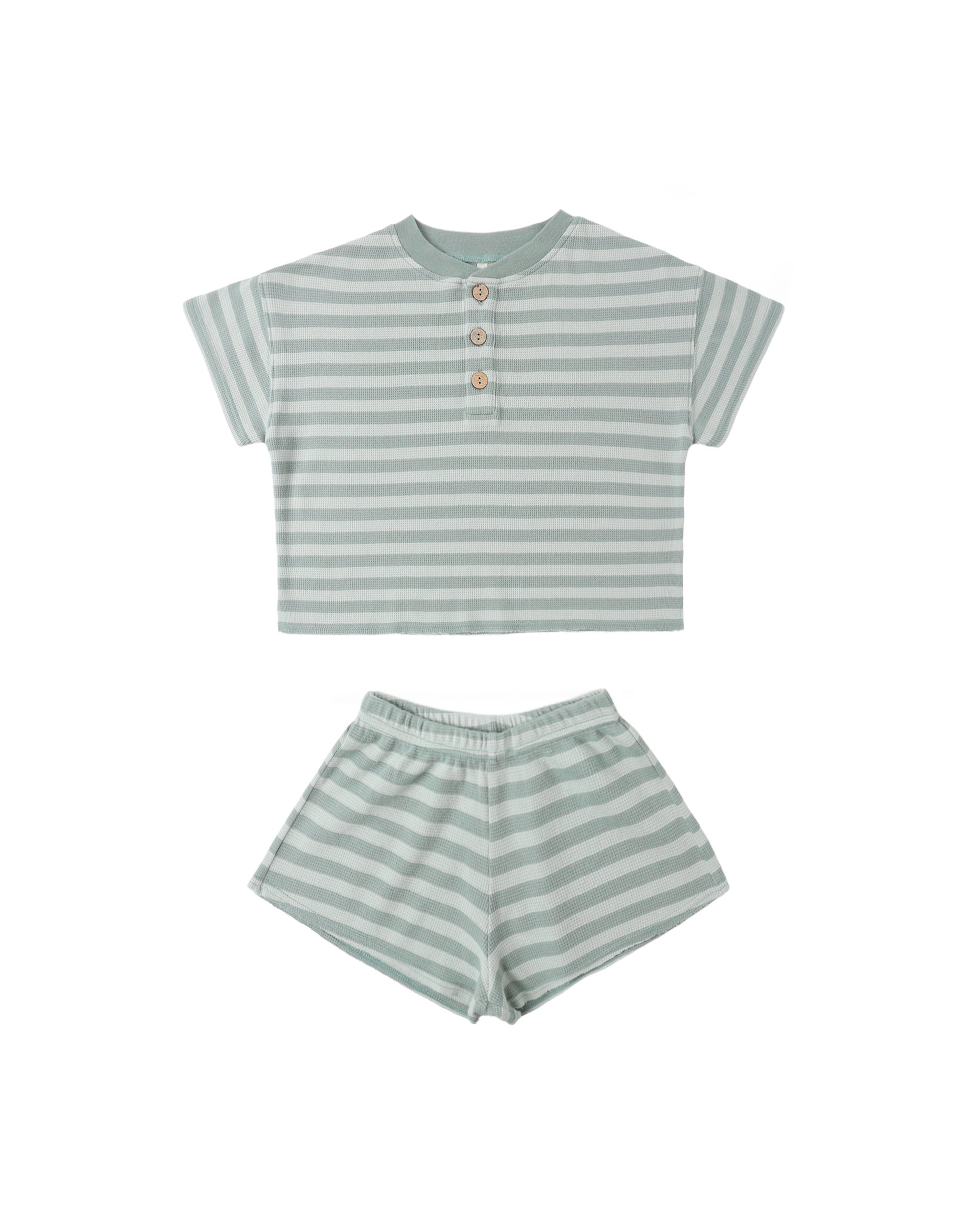 Green and white stripe short set