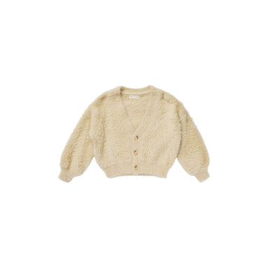 cream colored fuzzy 3 button cropped cardigan sweater