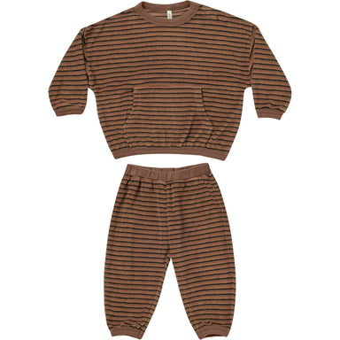 relaxed sweatsuit two piece set with brown and black stripes