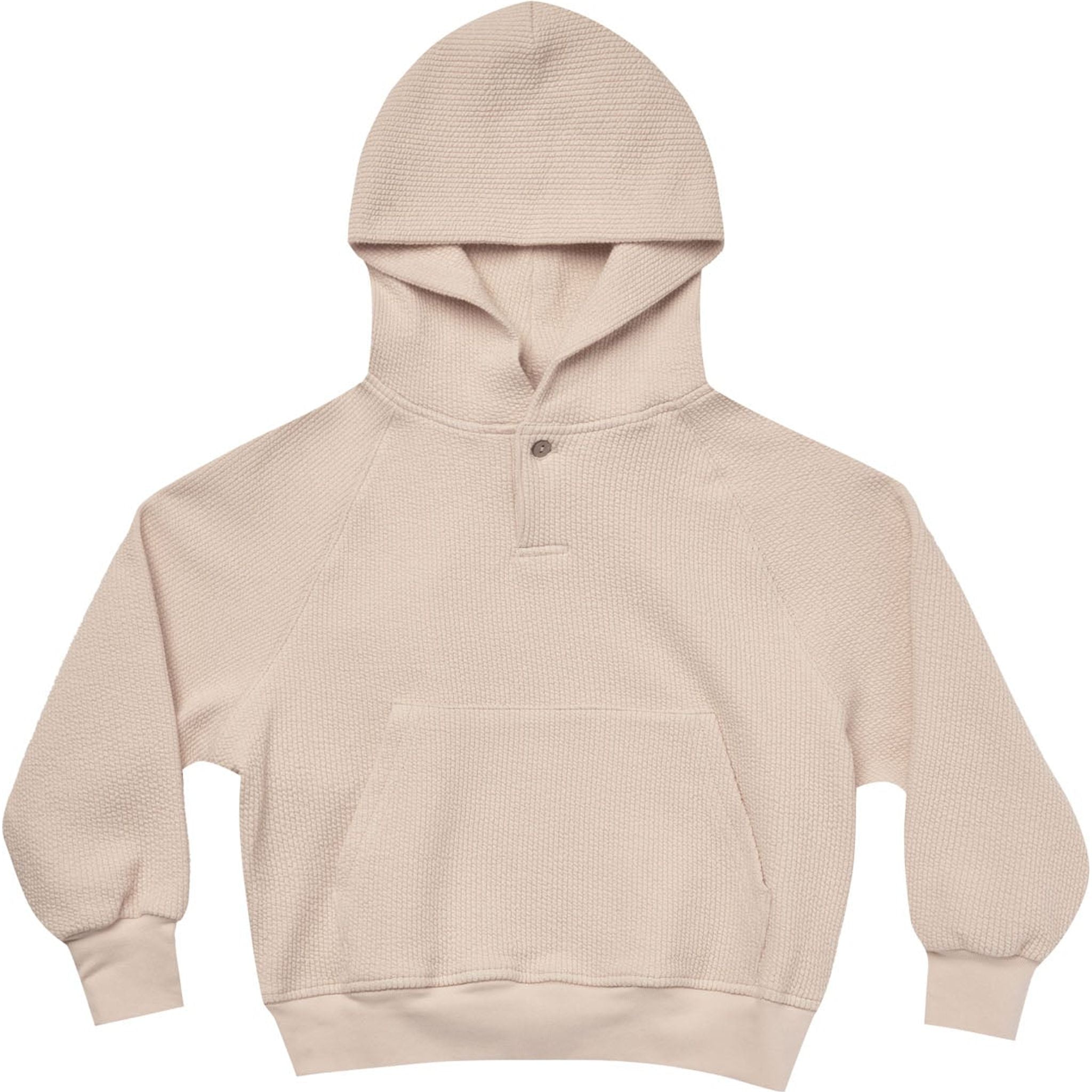 cream colored Relaxed fit henley hoodie in soft and cozy textured knit sweatshirt fabric