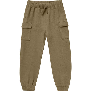 relaxed fit olive green sweatpants that include an elastic and drawstring waistband, with pockets on the side of the legs