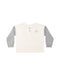 An ivory henley tee with grey long sleeves on a white background
