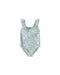 Girls swimsuit with hydrangea pattern on white background