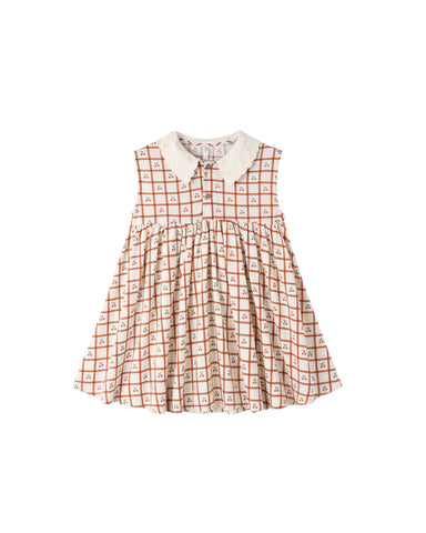 Girls dress with cherry checked design and collar.