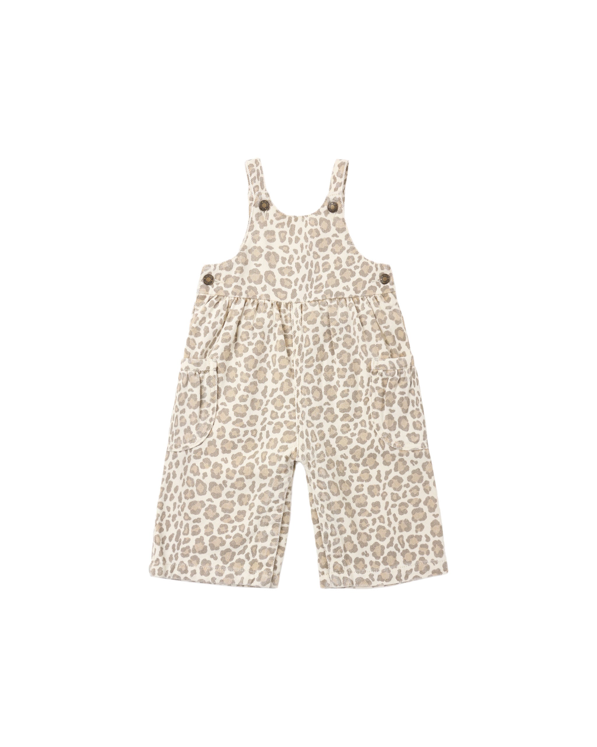 A natural color leopard print overall with pockets