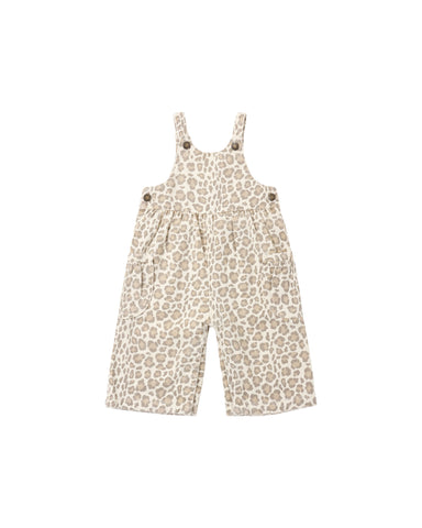 A natural color leopard print overall with pockets