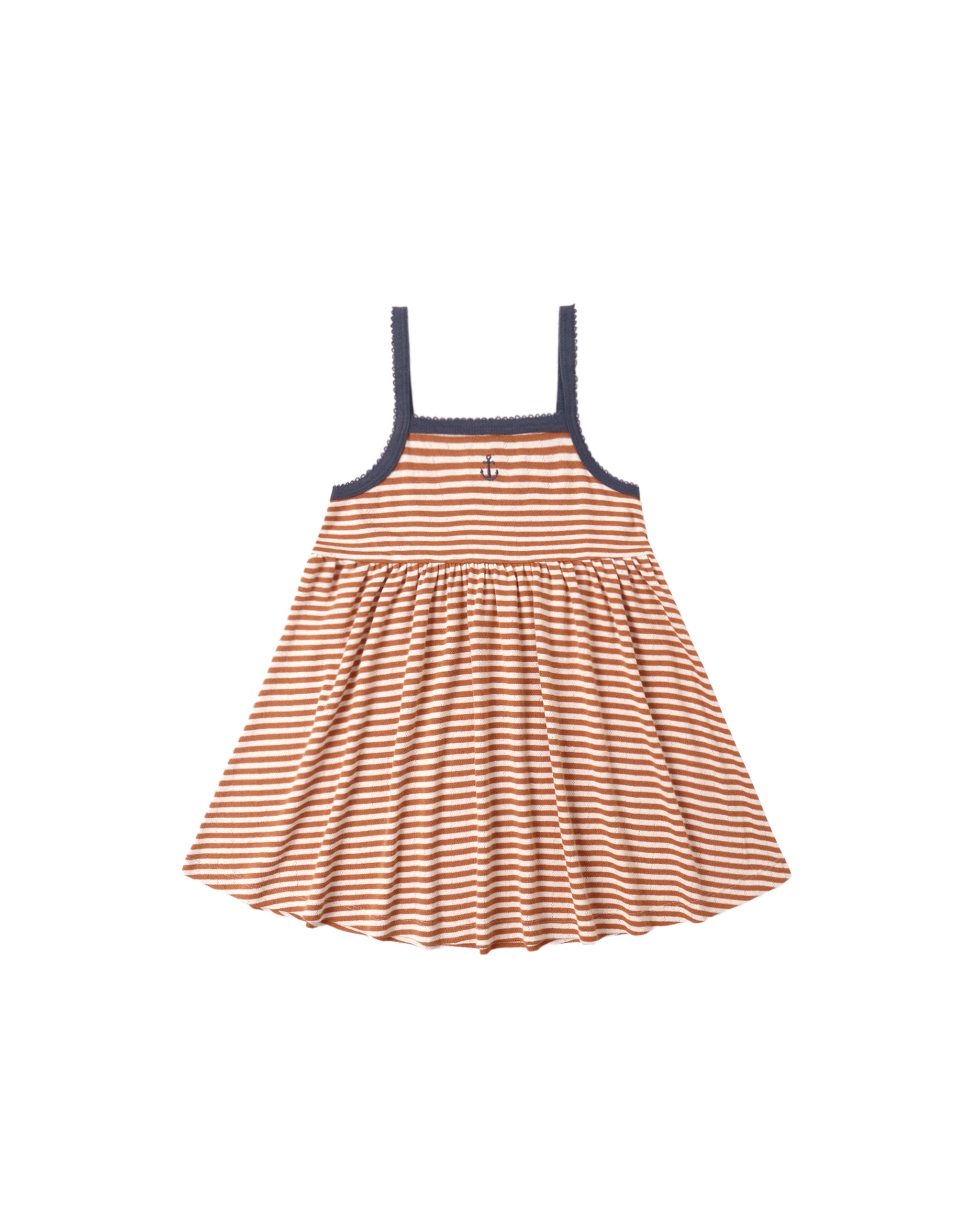 Striped dress with red and white pattern on a white background