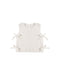 An off-white textured knit sleeveless vest with four matching fabric bow details on the sides, displayed against a solid white background.