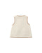 A sleeveless cream-colored fleece vest with light brown trim, shown from the back on a solid white background.
