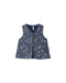 Denim vest with white floral pattern on a white background