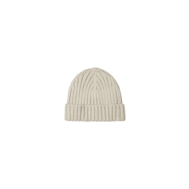cream colored knit beanie with fold up cuff