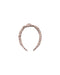 A twisted fabric headband in a dusty rose pink and white pattern, shown against a plain white background.
