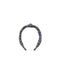 A dark gray fabric headband with a white floral pattern, featuring a knotted top detail, shown against a plain white background.